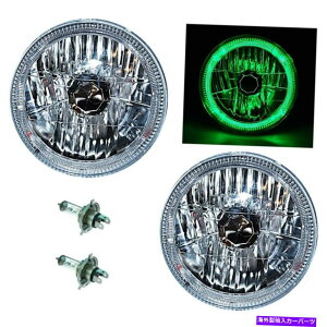 USwbhCg 7 "nQH4wbhCgwbhvO[LEDnGGWFACX[d12{g 7" Halogen H4 Headlight Headlamp Green LED Halo Angel Eyes Light Bulbs 12 Volt