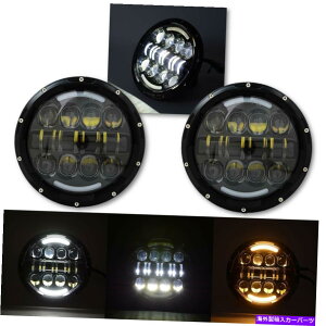 US�w�b�h���C�g 7 �u���b�N�v���W�F�N�^�[HID 6500K LED�I�N�^���w�b�h���C�gW /�z���C�g���A���o�[DRL�y�A 7 Black Projector HID 6500K LED Octane Headlight w/ White & Amber DRL Pair�y���s�A���i�z