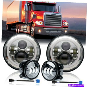 USwbhCg FreightLiner Coronado 7 '' LEDwbhCgHalovWFN^[DRL + 4 ''tHOCg for Freightliner Coronado 7'' LED Headlight Halo Projector DRL + 4'' Fog Lights