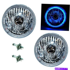 USwbhCg 55 56 57V{[nQu[LEDn[wbhCgwbhvH4d7 "yA 55 56 57 Chevy Halogen Blue LED Halo Headlight Headlamp H4 Light Bulbs 7" Pair