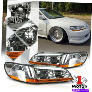 USwbhCg 98-02z_AR[ĥ߂̃NnEWOwbhCgAo[R[i[VOitN^[ Chrome Housing Headlight Amber Corner Signal Reflector for 98-02 Honda Accord