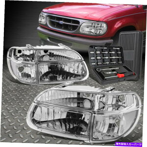 USwbhCg 95-01tH[hGNXv[N[NATCh^[wbhCgop[v+c[Zbg FOR 95-01 FORD EXPLORER CHROME CLEAR SIDE TURN HEADLIGHT BUMPER LAMPS+TOOL SET
