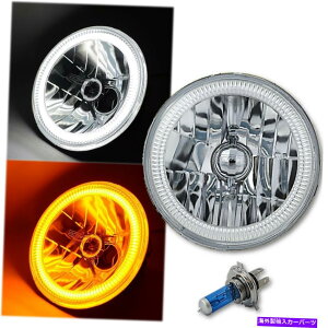US�w�b�h���C�g 7 �X�C�b�`�o�b�N�z���C�gLED DRL /�A���o�[�^�[���V�O�i���G���W�F���A�C��Halo H4 60W�w�b�h���C�g 7 Switchback White LED DRL / Amber Turn Signal Angel Eye Halo H4 60w Headlight�y���s�A���i�z