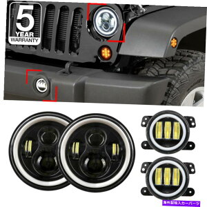 USwbhCg 4s[X7 "LEDwbhCg+ 4"tHOvDRL^[GWF̖ڂ̓W[vO[jk 4PCS 7" LED Headlights + 4" Fog Lights DRL Turn Angel Eyes for Jeep Wrangler JK