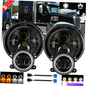 USwbhCg 7 '' LEDwbhCgی^vWFN^[HI / LO + 4 '' FOG LIGHT FORIGHTLINERRih 7'' LED Headlight Round Projector Hi/Lo+ 4'' Fog Light For Freightliner Coronado