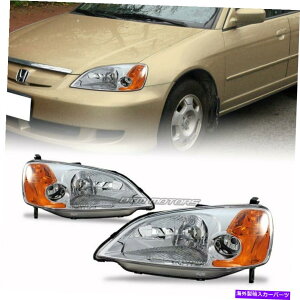USwbhCg N[nEWONAYAo[R[i[wbhCg01-03z_VrbN2 4hA Chrome Housing Clear Lens Amber Corner Headlights For 01-03 Honda Civic 2 4 Door