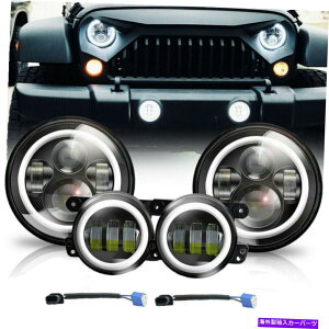 USwbhCg 7 "LED HalowbhCg+ 4" Jeep Hummer H2Wrangler JK̂߂̃tHOCgHI / LOWv 7"LED Halo Headlights+ 4" Fog Light Hi/Lo Lamp For Jeep Hummer H2 & Wrangler JK