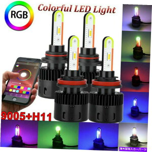 US�w�b�h���C�g 4x LED�w�b�h���C�g9005 + H11 6000K�z���C�g+ RGB�V�[�{�[Silverado 1500 2500 HD 07-19 4x LED Headlight 9005+H11 6000k White+RGB for Chevy Silverado 1500 2500 HD 07-19�y���s�A���i�z