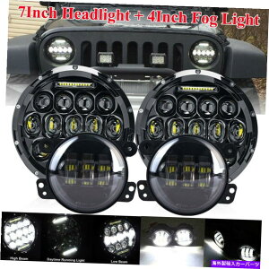 USwbhCg 7 "EhLEDwbhCg+ 4"W[vO[JK 2007-2017̂߂̃tHOvR{Lbg 7" Round LED Headlights + 4" Fog Lights Combo Kit For Jeep Wrangler JK 2007-2017