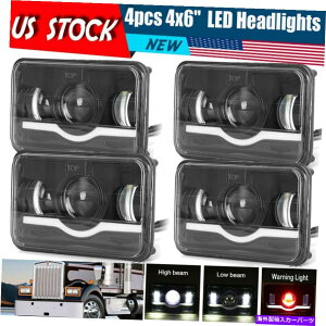 USwbhCg 4pc 4x6C`̒`̃vWFN^[̃n[LEDwbhCgɂ̓[r[DRLv 4Pc 4x6 inch Rectangular Projector Halo LED Headlights Hi Low Beam DRL Lamps