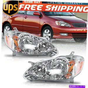 USヘッドライト フィット03-08トヨタカローラアンバーホワイトベゼルヘッドライト交換アセンブリペア Fits 03-08 Toyota Corolla Amber White Bezel Headlights Replacement Assembly Pair