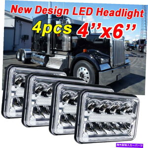 USwbhCg KENWORTH W900 T800 DOT 4X6 '' LEDwbhCgvWFN^[HI / LOr[DRL 4PC For Kenworth W900 T800 DOT 4x6'' LED Headlight Projector Hi/Lo Beam with DRL 4pc