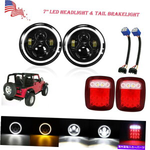 US�w�b�h���C�g �W�[�vwrangler cj tj�̂��߂�7 '' 90W LED�w�b�h���C�g�p�x���e�[���u���[�L���C�g 7'' 90W LED Headlights Angle Eye & Tail Brake Lights For Jeep Wrangler CJ TJ�y���s�A���i�z