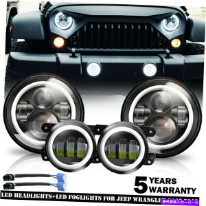 US�w�b�h���C�g �W�[�v�����O���[JK 2007-2018�pLED 7 ���E���h�w�b�h���C�g+�t�H�O���C�g�L�b�g�R���{ LED 7 Round Headlight + Fog Light Kit Combo For Jeep Wrangler JK 2007-2018 4x�y���s�A���i�z
