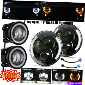 USwbhCg hbg4 ''tHOv+ 7C`LEDwbhCgn[AO̖ڂ̓W[vO[JK LJ DOT 4'' Fog light + 7 Inch LED Headlights Halo Angle Eye For Jeep Wrangler JK LJ