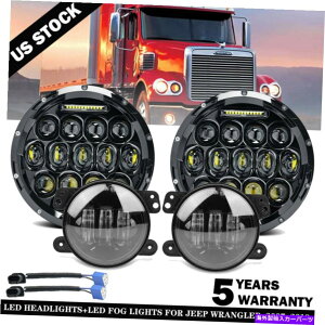 US�w�b�h���C�g 7 '' LED�N���[�w�w�b�h���C�gHI / LO DRL + 4 '' FORIGHTLINER CENTURY CLASS 7'' LED Cree Headlights Hi/Lo DRL + 4'' Fog Light For Freightliner Century Class�y���s�A���i�z