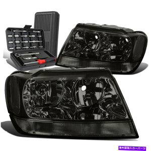 US�w�b�h���C�g 1999�N����2004�N�̃O�����h�`�F���L�[�y�A�̋i��/�N���A�M���w�b�h���C�g�����v+�c�[���{�b�N�X For 1999-2004 Grand Cherokee Pair Smoked/Clear Signal Headlight Lamps+Tool Box�y���s�A���i�z