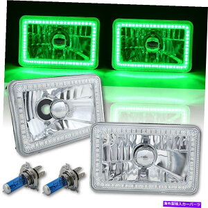 USヘッドライト 4x6グリーンSMD LEDハローエンジェルアイヘッドライトヘッドランプ60Wハロゲン電球ペア 4X6 Green SMD LED Halo Angel Eye Headlight Headlamp 60W Halogen Light Bulbs Pair