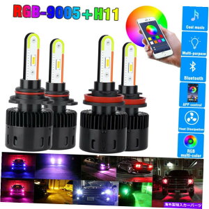 USwbhCg 4 * 9005 H11 RGB LEDwbhCgϊdƒr[̓nQ܂ 4*9005 H11 RGB LED Headlight Conversion Bulbs High and Low Beam Replace Halogen