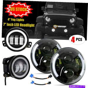USwbhCg Halo 7 "C`EhLEDwbhCg+ 4"W[vO[JK LJ TJ CĴ߂̃tHOCg Halo 7" Inch Round LED Headlights +4" Fog Lights For Jeep Wrangler JK LJ TJ CJ