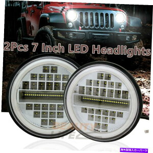 USwbhCg 7 "C`EhLEDwbhCgHI / LOr[DRLpHarley Jeep Wrangler JK TJ LJ CJ 7" Inch Round LED Headlight Hi/Lo beam DRL For Harley Jeep Wrangler JK TJ LJ CJ