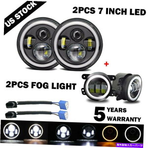 USwbhCg 7 "C`LEDwbhCgHalo HI / LO + 4" 07-18W[vO[JK̂߂̃C`tHOvLbg 7" inch LED Headlight Halo Hi/lo+4" inch Fog Lamp Kit For 07-18 Jeep Wrangler JK