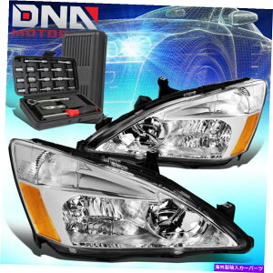 USwbhCg 2003-2007z_AR[h2DR / 4DRN[Ao[R[i[wbhCgwbhv+c[ FOR 2003-2007 HONDA ACCORD 2DR/4DR CHROME AMBER CORNER HEADLIGHT HEAD LAMP+TOOLS