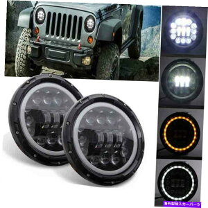 USwbhCg 7C`EhLEDwbhCgn[vWFN^[HI LOr[zCgߐF̃CgtBbgW[v 7in Round LED headlight Halo Projector Hi Lo Beam White Amber Light fit for Jeep