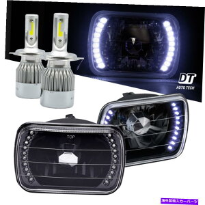 USwbhCg 7 "x 6"C`wbhCgV[r[N[X[NYn[O+ 100w H4N[[LED 7"X6" inch Headlights Sealed Beam Chrome Smoke Lens Halo Rings +100W H4 CREE LED