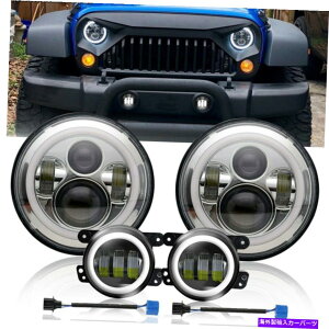 USwbhCg W[vEO[JK 07-17 7uHalo Headlights Hi / Lo + 4vLEDtHOvR{Lbg For Jeep Wrangler JK 07-17 7" Halo Headlights Hi/Lo+ 4" LED Fog Lights Combo Kit