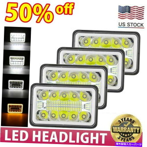 USwbhCg W[vV{[GMCtH[hP[X̂߂4{4×6 "LEDwbhCgH4^[M 4X 4X6" LED Headlights H4 Turn Signal For Jeep Chevrolet GMC Ford Kenworth