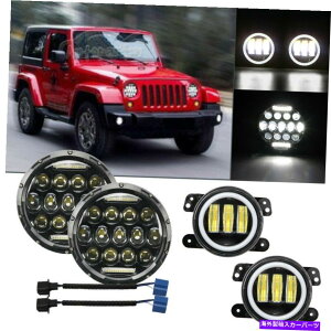 USwbhCg 7 "LEDߐF̃wbhCg+ 4"W[vO[JK JKÛ߂̃tHOCgR{|bhLbg 7" LED AMBER Headlights + 4" Fog Light Combo Pods KIT for Jeep Wrangler JK JKU