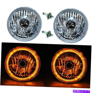 USwbhCg 7 "nQH4 12VwbhCgwbhvߐFLEDn[GWFACX[dyA 7" Halogen H4 12V Headlight Headlamp Amber LED Halo Angel Eyes Light Bulbs Pair