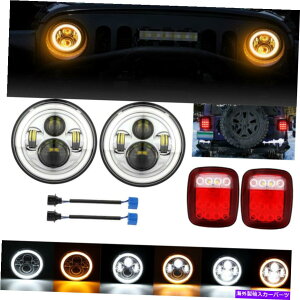 US�w�b�h���C�g �h�b�g7�C���`���E���hLED�w�b�h���C�g+�e�[�����C�g�u���[�L�����v�p�W�[�v�����O���[TJ CJ DOT 7 inch Round LED Headlights + Tail Lights Brake Lamp for Jeep Wrangler TJ CJ