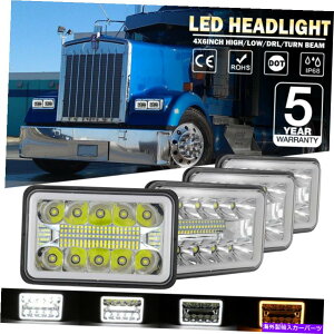 USwbhCg P[XT400 T800 W900̂߂4pcs 4x6 "200WNLEDwbhCgDRLVg̖ 4Pcs 4x6" 200W Chrome LED Headlights DRL Angel Eyes for Kenworth T400 T800 W900