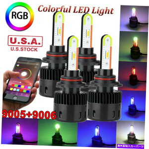USwbhCg 4{LEDwbhCgd9005 HB3 + 9006 HB4nC[r[+ RGBdbRg[6500K 4X LED Headlight Bulbs 9005 HB3+9006 HB4 High low Beam +RGB Phone Control 6500K