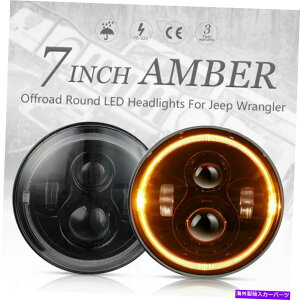 USwbhCg yA7 "C`EhLEDwbhCgAo[^[CgJK TJ LJ CJ Pair 7"INCH Round LED Headlights Amber Turn Lights for Jeep Wrangler JK TJ LJ CJ