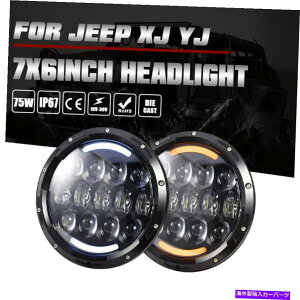 USwbhCg W[vO[JK TJ LĴ߂̃n[AO̖ڂ̃wbhCg̃n[AÕAC𓱂܂ 2X 75W 7X6 Inch CREE LED Headlights Halo Angle Eye For Jeep Wrangler JK TJ CJ LJ