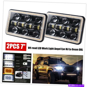USwbhCg 7C`J[XNGAwbhCgIt[hLED[NCgAGWFACnC/ LOr[tHOv 7inch Car Square Headlight Off-road LED Work Light Angel Eye Hi/Lo Beam Fog Lamp
