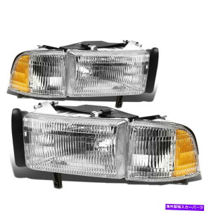 USwbhCg 4PCN[/Ao[R[i[wbhCg+VOivDodge RAM 1500-3500 4Pc Chrome/Amber Corner Headlights+Signal Lamps for 94-02 Dodge Ram 1500-3500