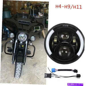 USwbhCg 7C`̃I[goCLEDwbhCgvWFN^[n[̓n[[_Ci{o[JtF[T[ 7 Inch Motorcycle LED Headlight Projector Halo For Harley Dyna Bobber Cafe Racer