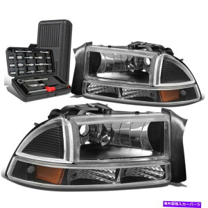 US�w�b�h���C�g 1997�N����2004�N��Dodge Durango�y�A�u���b�N�w�b�h���C�g�A���o�[�o���p�[�����v�Z�b�g+�c�[���{�b�N�X For 1997-2004 Dodge Durango Pair Black Headlight Amber Bumper Lamp Set+Tool Box�y���s�A���i