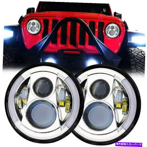 USwbhCg 7 "Jeep Wrangler JK TJ LJ 2PCŜ߂DRLHI / LOr[𓱂܂ 7" LED Chrome Headlights Hi/Lo Beam With DRL For Jeep Wrangler JK TJ LJ 2Pcs