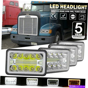 US�w�b�h���C�g 4�s�[�X4×6 "�C���`�N����LED�w�b�h���C�gFreightLiner FLD 120 112�̂��߂�DRL�V�g�̖� 4Pcs 4x6" inch Chrome LED Headlights DRL Angel Eyes for Freightliner FLD 120 112