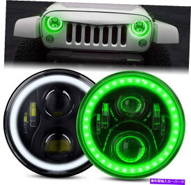 USヘッドライト ジープラングラーJK 07-18のための2倍7 "ヘッドライトHI / LOビームグリーンハローターンライト 2x 7" LED Headlights Hi/Lo Beam Green Halo Turn Light for Jeep Wrangler JK 07-18