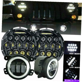 USヘッドライト 7 "インチラウンドLEDヘッドライト+ 4"フォグランプコンボキット07-18ジープラングラーjk 7" inch Round LED Headlights + 4" Fog Lamp Combo Kit For 07-18 Jeep Wrangler JK