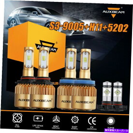 USヘッドライト Auxbeam 9005 H11 LEDヘッドライト電球+ 5202フォグキット用Chevy Silverado 1500 07-15 AUXBEAM 9005 H11 LED Headlight Bulb+5202 Fog Kit for Chevy Silverado 1500 07-15