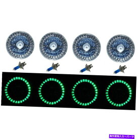 USヘッドライト 5-3 / 4ハロゲングリーンLEDリングハローエンジェルアイスプロジェクターヘッドライト電球セット 5-3/4 Halogen Green LED Ring Halo Angel Eyes Projector Headlight Light Bulbs Set