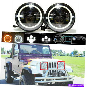 US�w�b�h���C�g 7�u�N���[�ۃ��E���hLED�w�b�h���C�g�n���[�A���O���A�C�����O���[JK LJ TJ 7Cree Round LED Headlights Halo Angle Eyes For Jeep 1997-2016 Wrangler JK LJ TJ