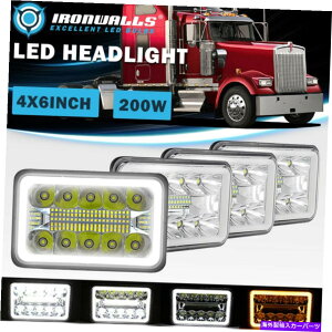 USwbhCg Kenworth T400 T800 W900̂߂4x 4 x 6 "NLEDwbhCgDRL Hi-Lo Angel̖ 4X 4x6" Chrome LED Headlights DRL Hi-Lo Angel Eyes for Kenworth T400 T800 W900